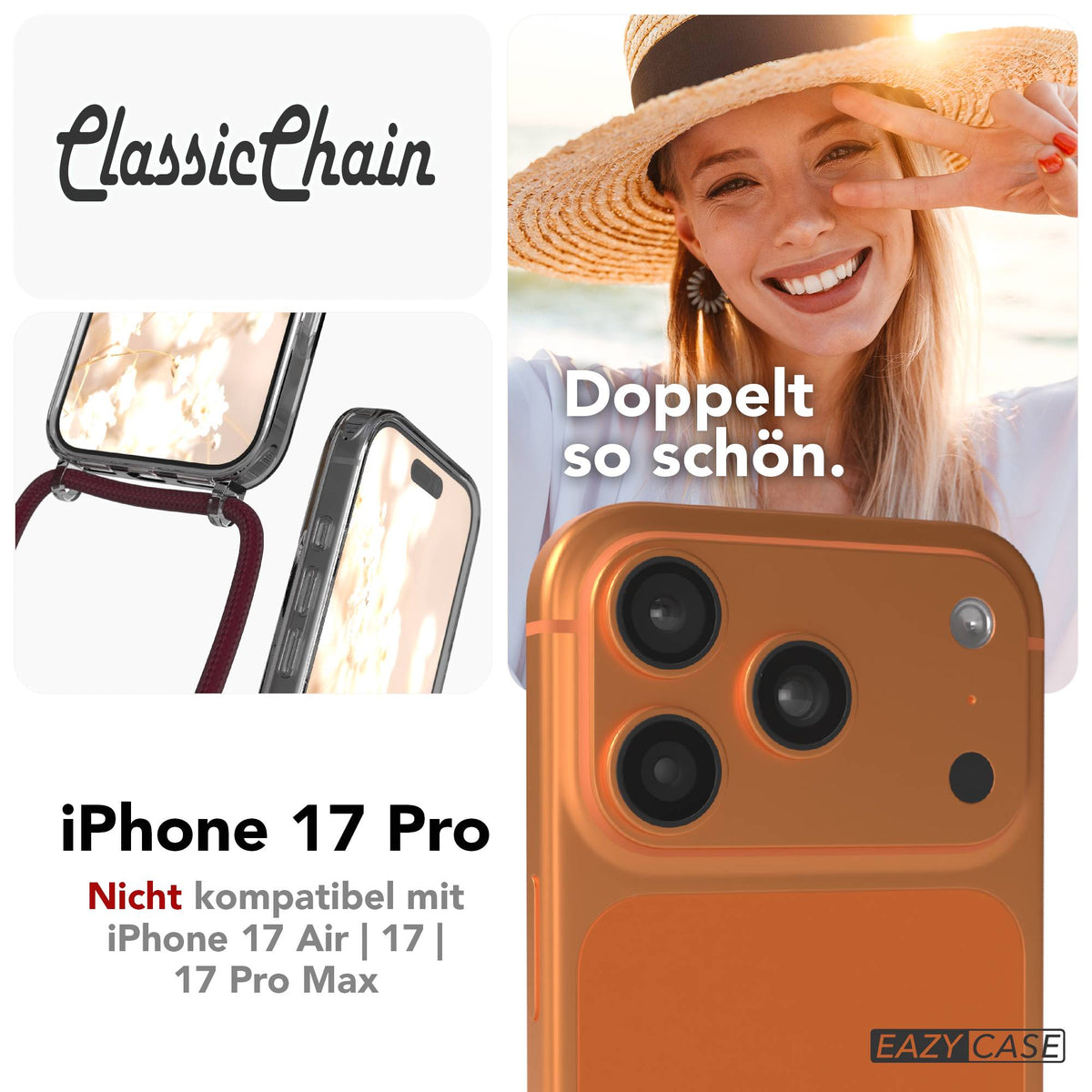 iPhone 17 Pro transparente Handykette mit verstellbarer Kordel TPU Hülle