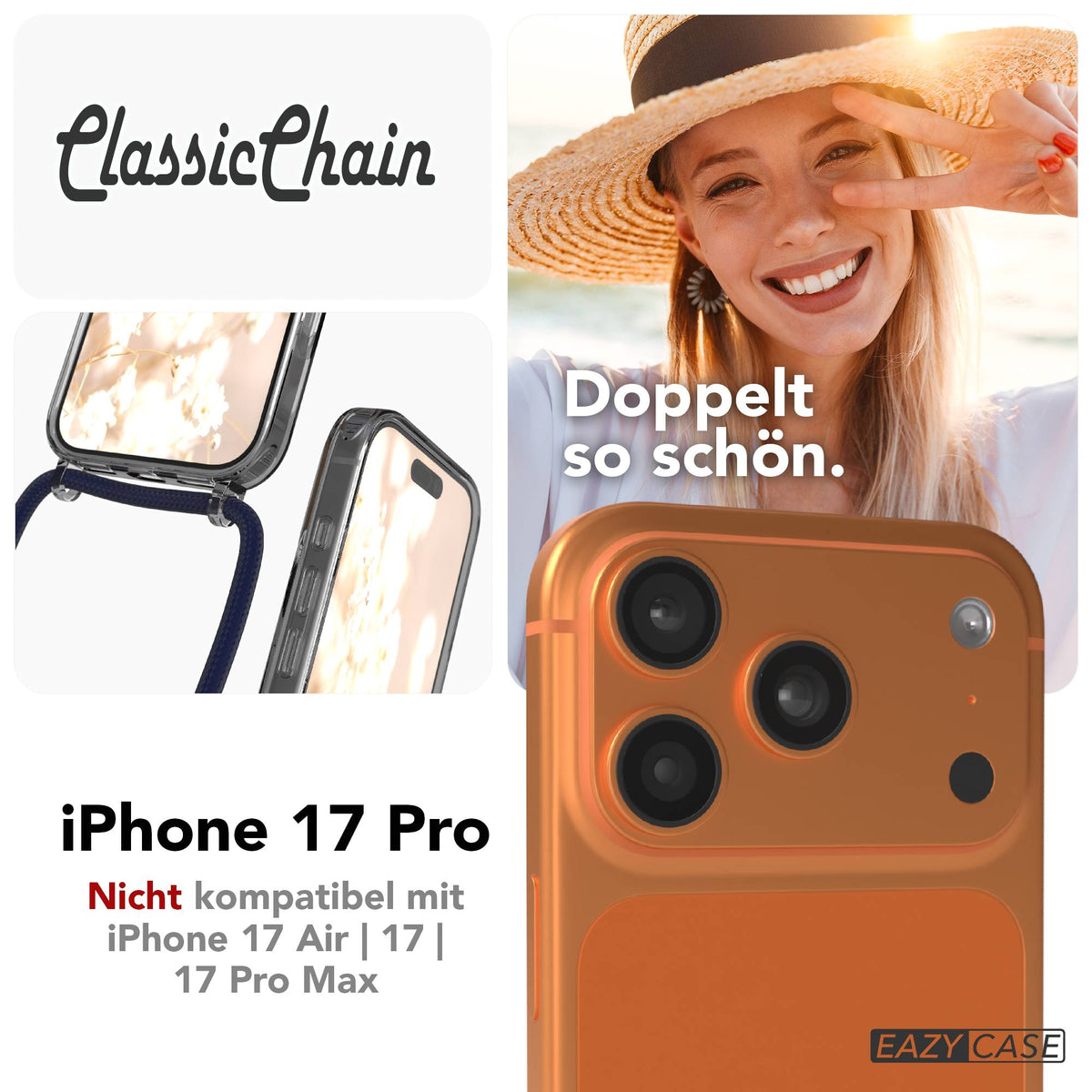 iPhone 17 Pro transparente Handykette mit verstellbarer Kordel TPU Hülle