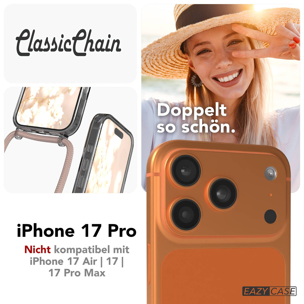 iPhone 17 Pro transparente Handykette mit verstellbarer Kordel TPU Hülle