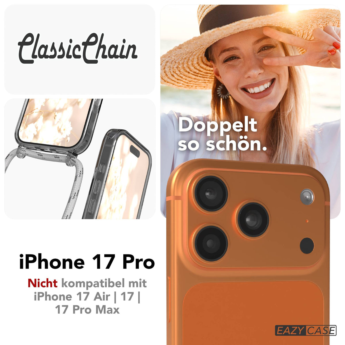 iPhone 17 Pro transparente Handykette mit verstellbarer Kordel TPU Hülle