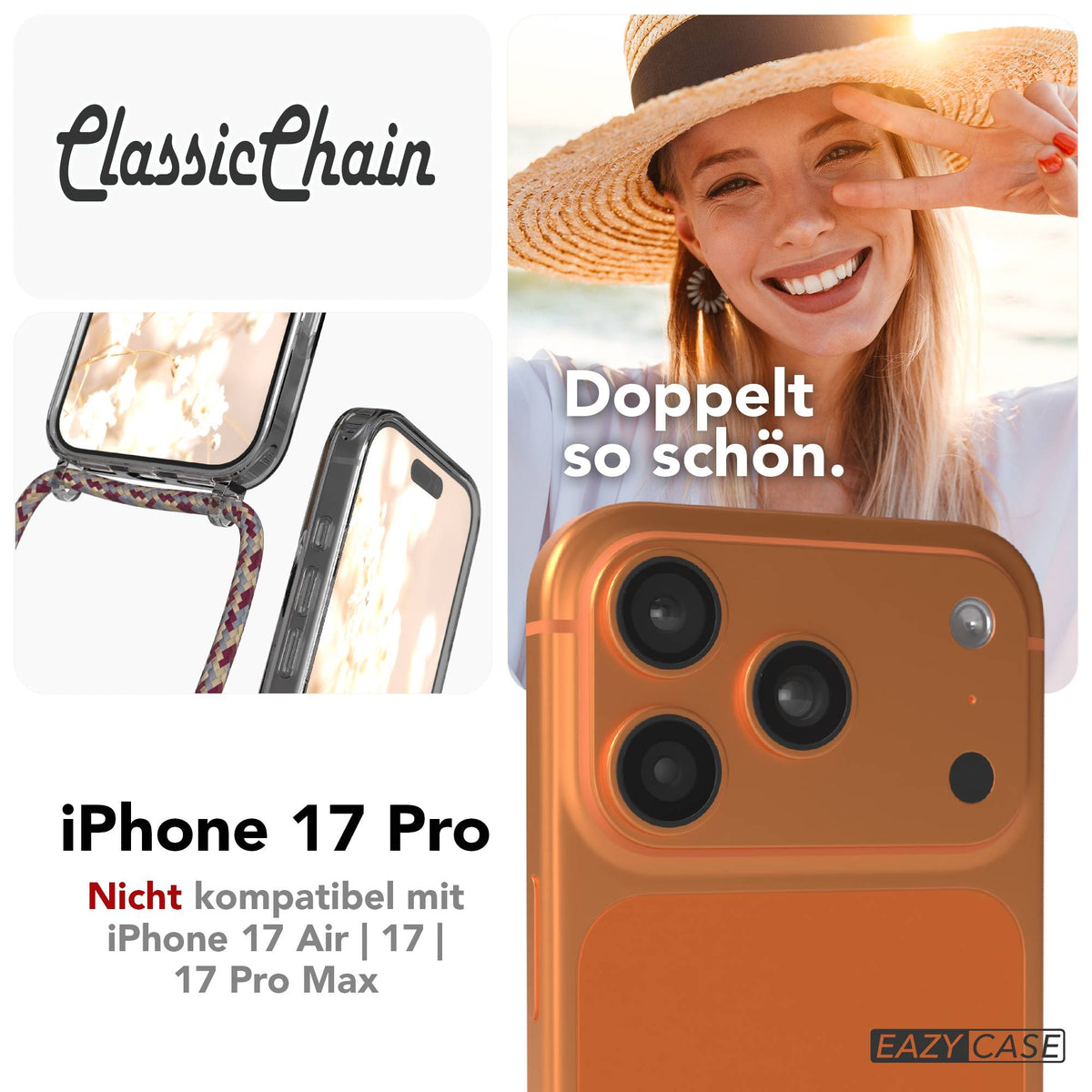 iPhone 17 Pro transparente Handykette mit verstellbarer Kordel TPU Hülle