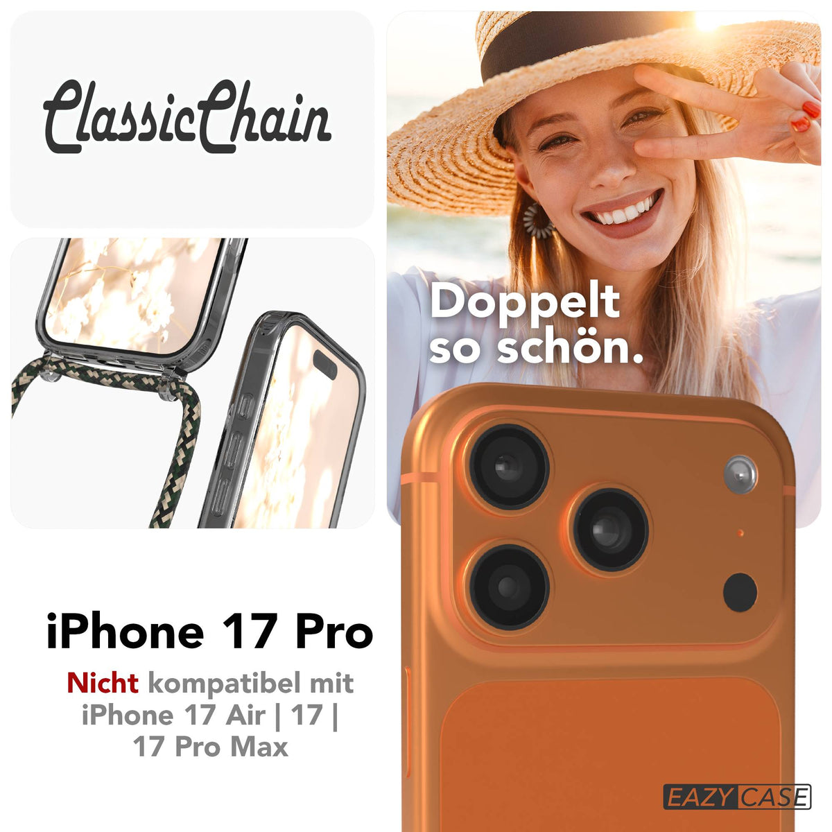 iPhone 17 Pro transparente Handykette mit verstellbarer Kordel TPU Hülle