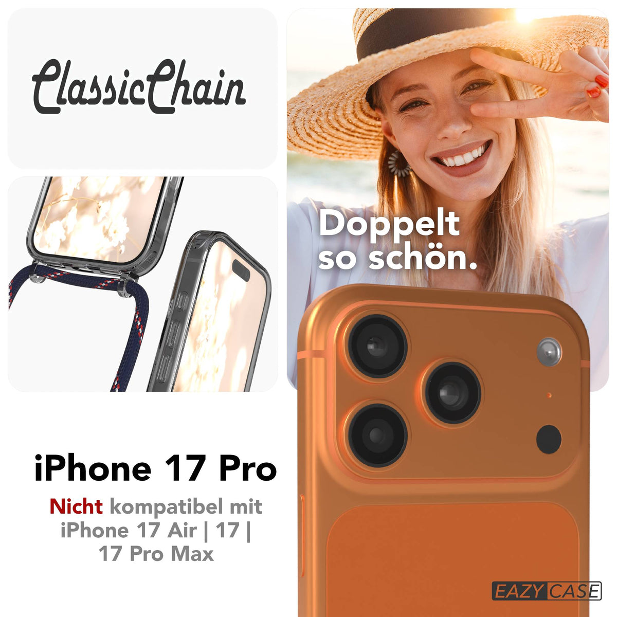 iPhone 17 Pro transparente Handykette mit verstellbarer Kordel TPU Hülle