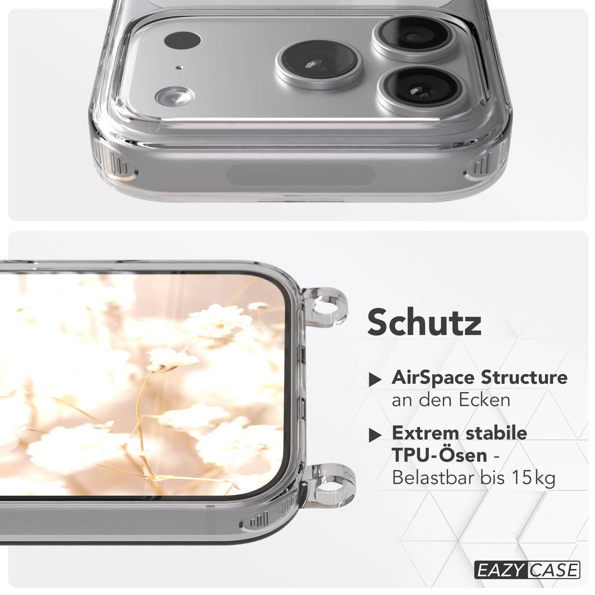 iPhone 17 Pro transparente Handykette mit verstellbarer Kordel TPU Hülle