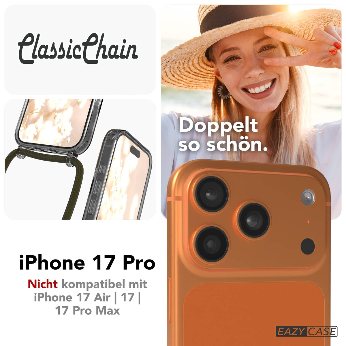 iPhone 17 Pro transparente Handykette mit verstellbarer Kordel TPU Hülle