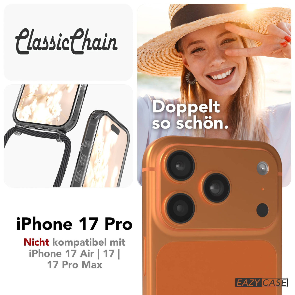 iPhone 17 Pro transparente Handykette mit verstellbarer Kordel TPU Hülle
