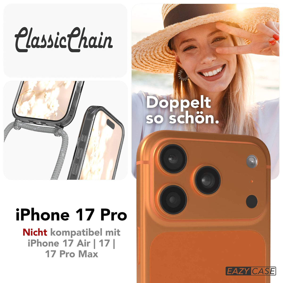 iPhone 17 Pro transparente Handykette mit verstellbarer Kordel TPU Hülle