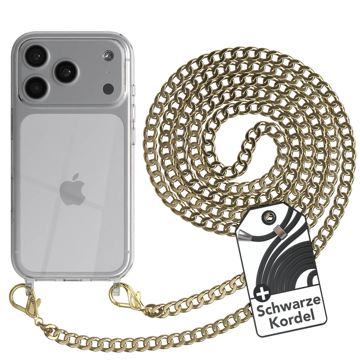 iPhone 17 Pro Handykette mit schwarzer Metallkette TPU Hülle
