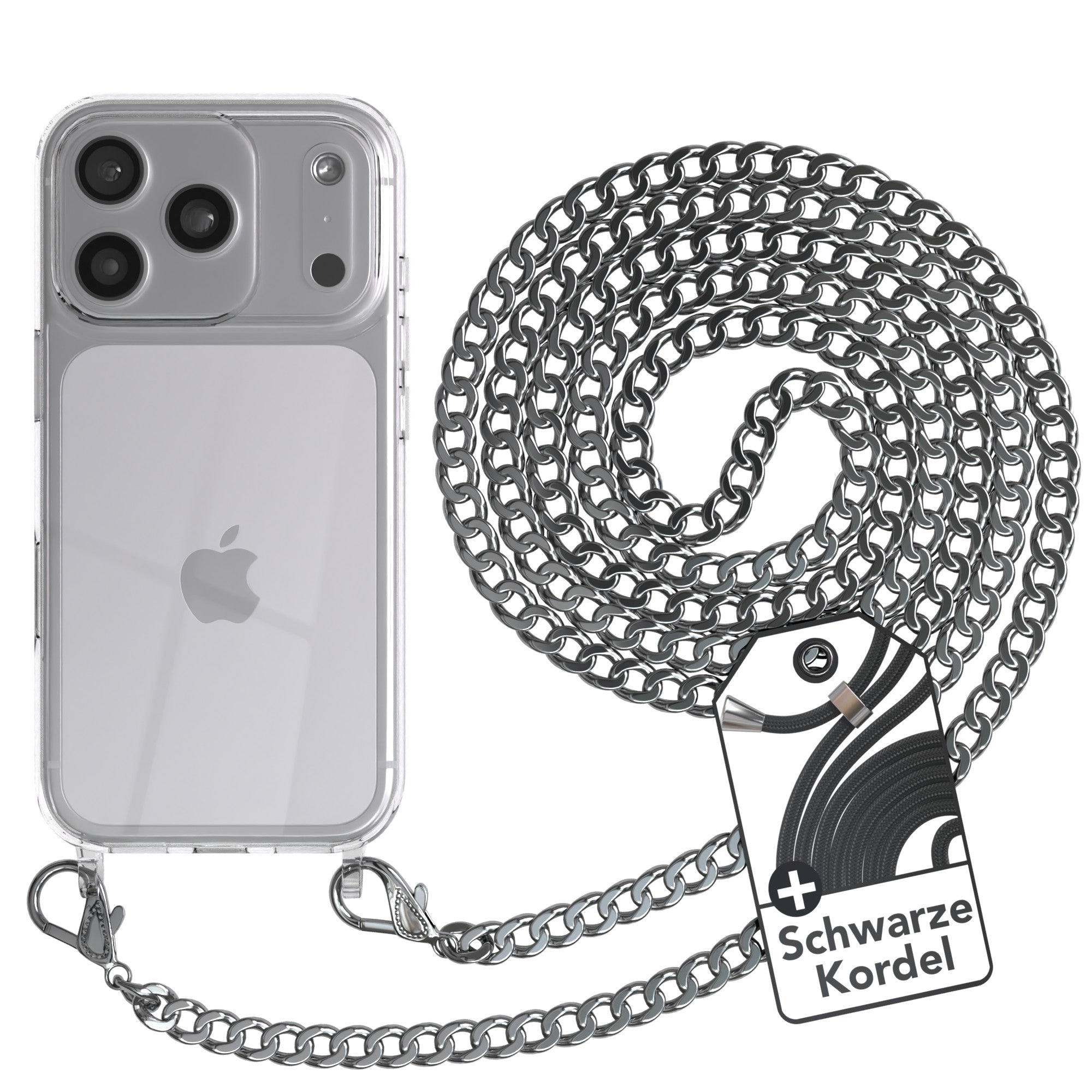 iPhone 17 Pro Hülle mit Metallkette + Schwarze Kordel