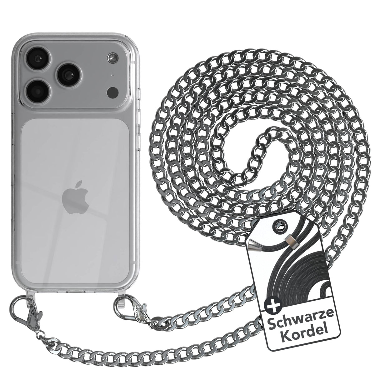 iPhone 17 Pro Handykette mit schwarzer Metallkette TPU Hülle