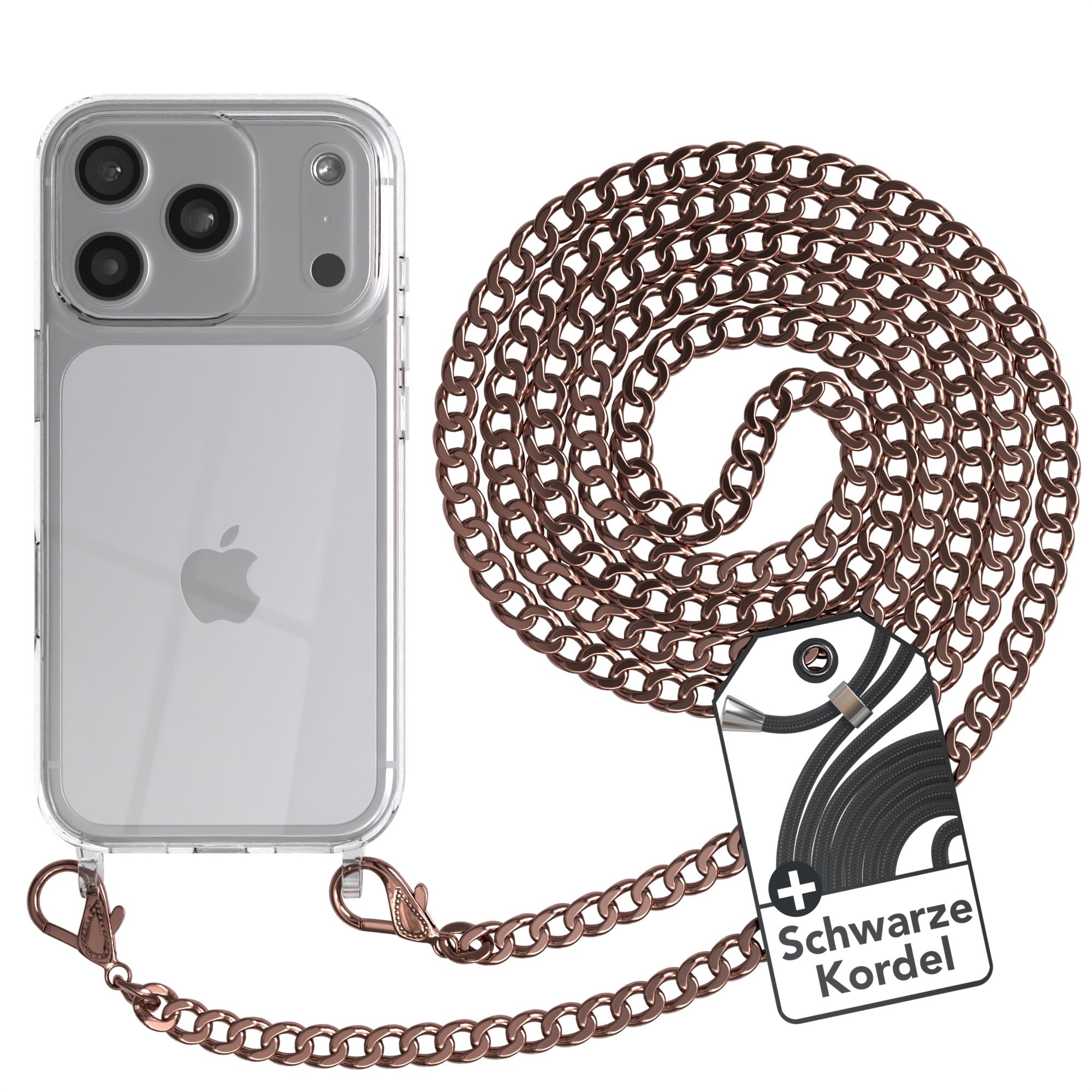 iPhone 17 Pro Hülle mit Metallkette + Schwarze Kordel
