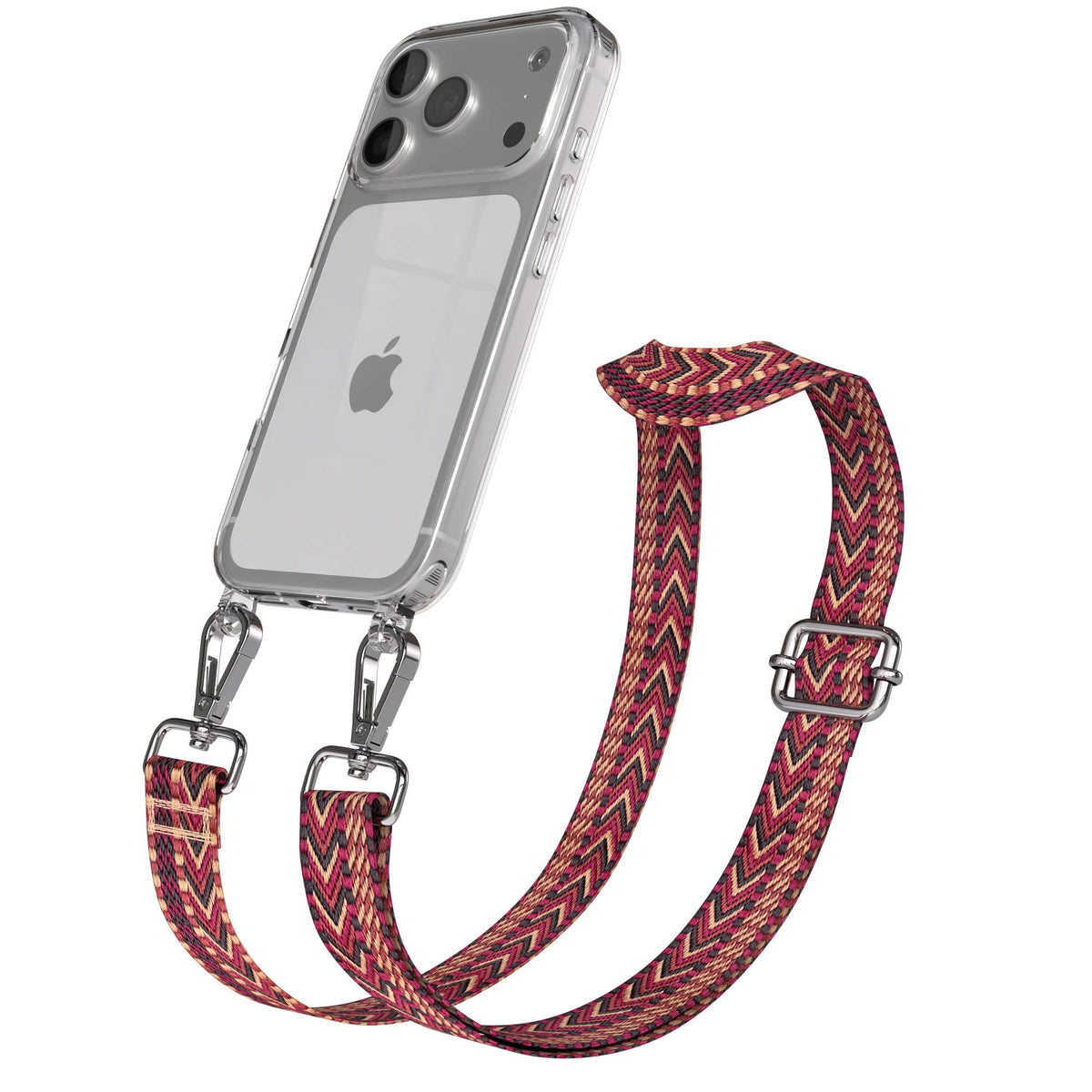 iPhone 17 Pro Handykette mit verstellbarem Boho Band von EAZY CASE #farbe_rot-braun-metallfarbe-silber
