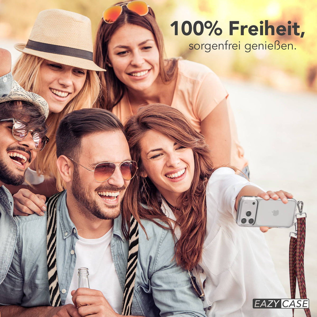 iPhone 17 Pro Handykette mit verstellbarem Boho Band von EAZY CASE #farbe_rot-braun-metallfarbe-silber