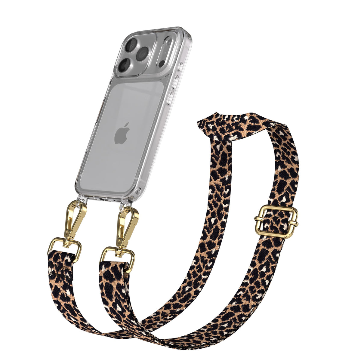 iPhone 17 Pro Handykette mit verstellbarem Boho Band von EAZY CASE #farbe_leo-braun-schwarz-metallfarbe-gold