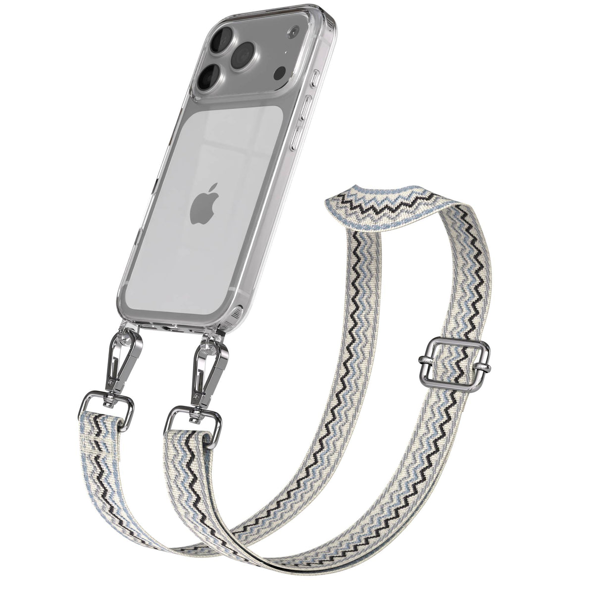 iPhone 17 Pro Handykette mit verstellbarem Boho Band von EAZY CASE #farbe_blau-wellen-metallfarbe-silber