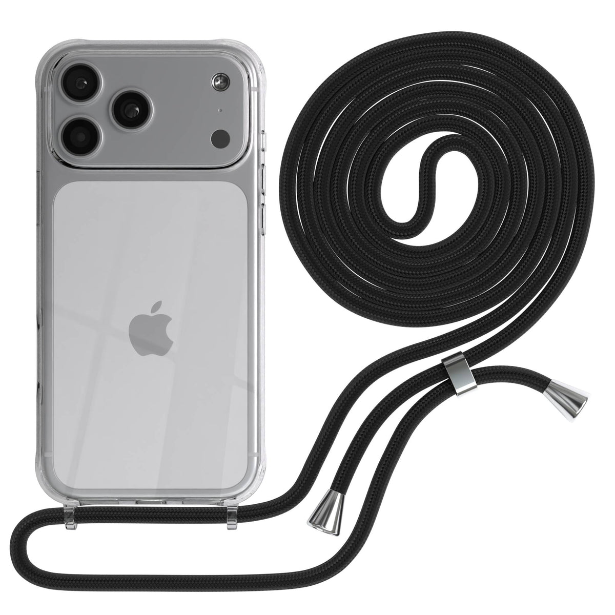 iPhone 17 Pro Max transparente Handykette mit verstellbarer Kordel TPU Hülle #farbe_schwarz-clips-silber