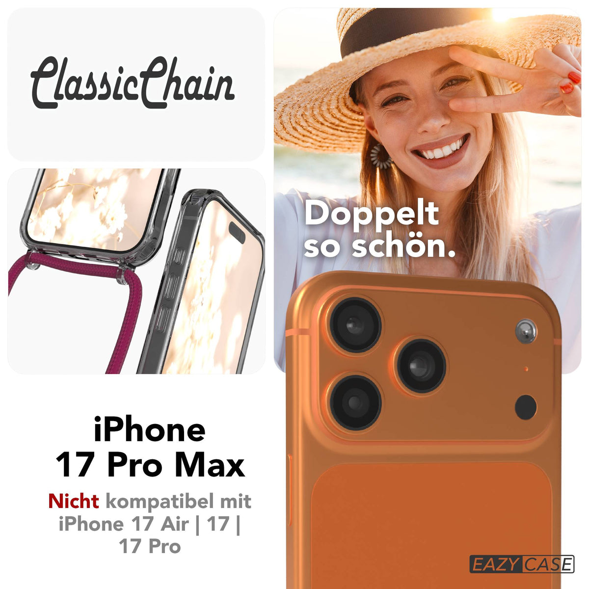 iPhone 17 Pro Max transparente Handykette mit verstellbarer Kordel TPU Hülle