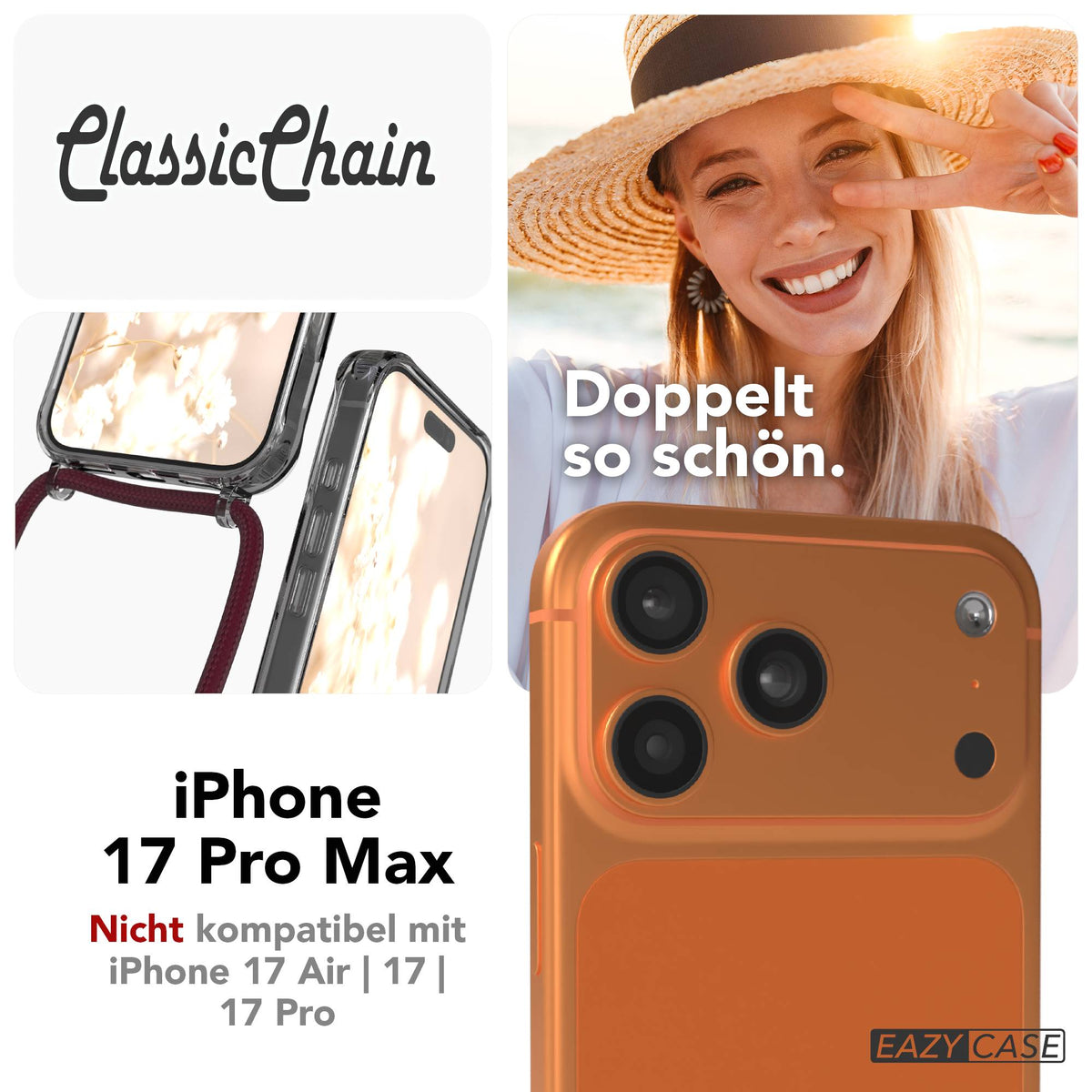 iPhone 17 Pro Max transparente Handykette mit verstellbarer Kordel TPU Hülle