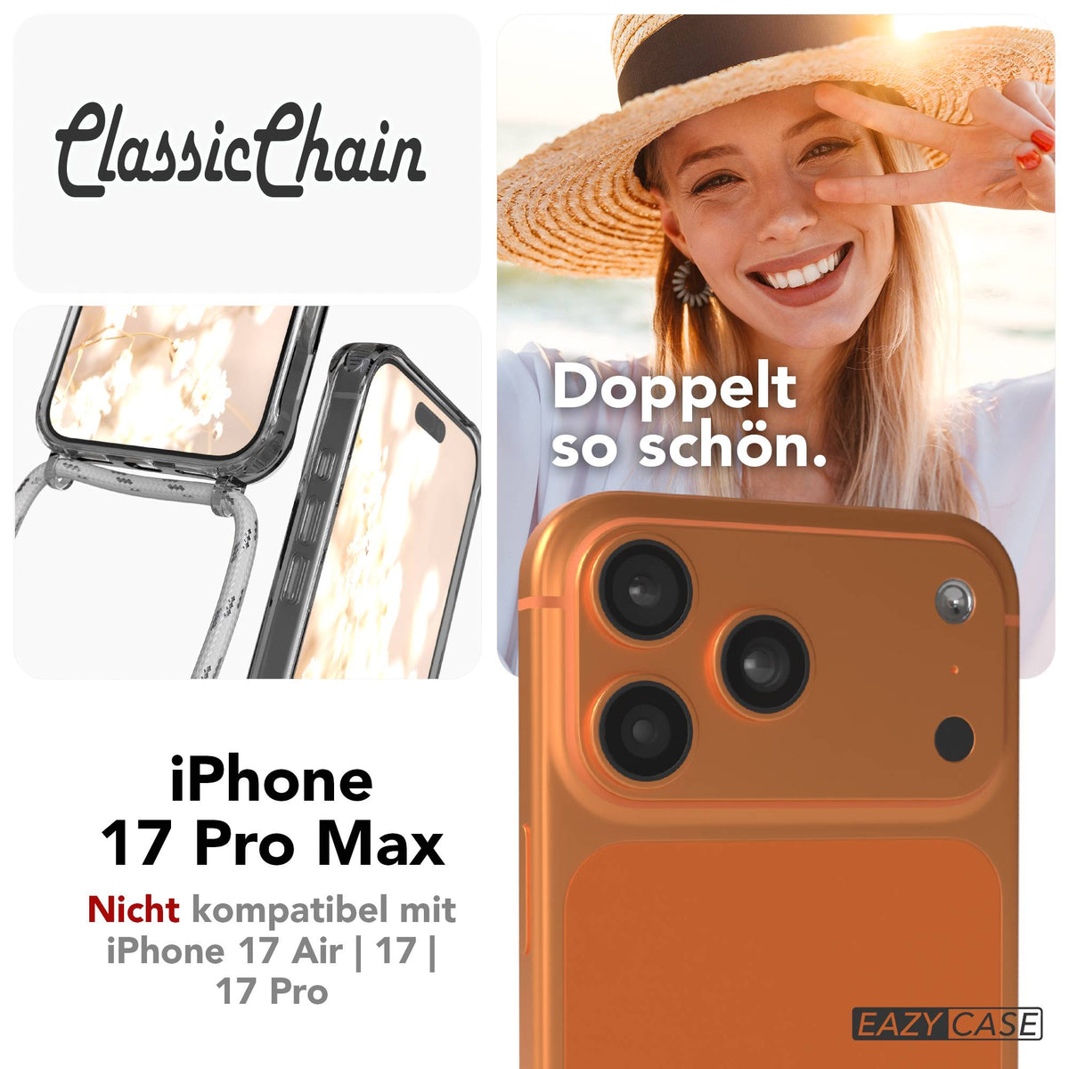 iPhone 17 Pro Max transparente Handykette mit verstellbarer Kordel TPU Hülle