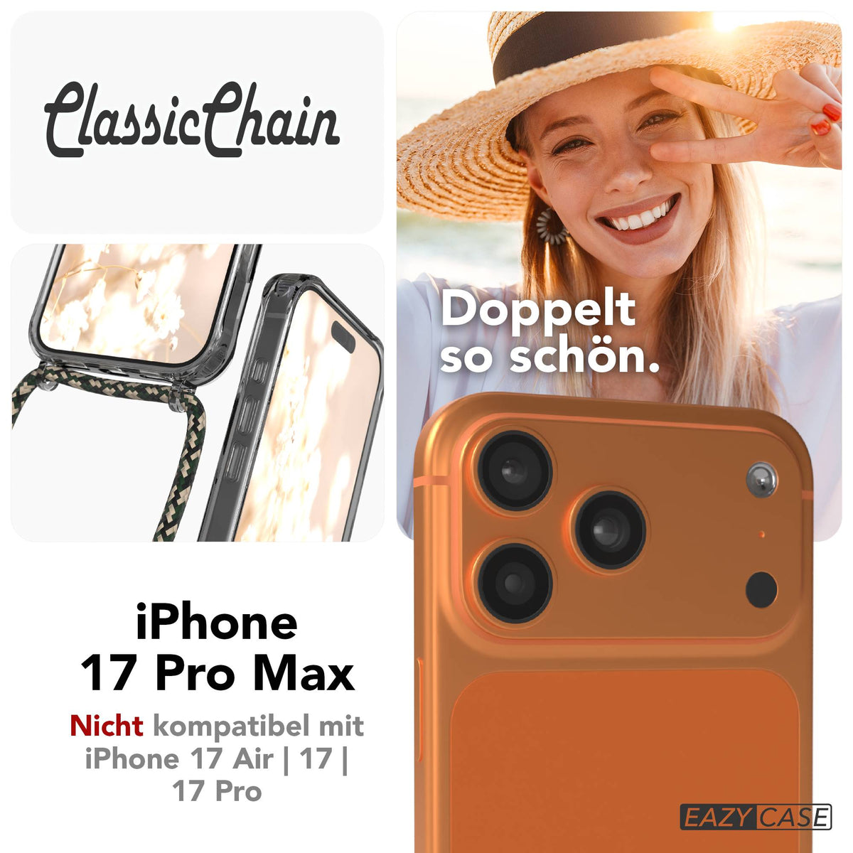 iPhone 17 Pro Max transparente Handykette mit verstellbarer Kordel TPU Hülle