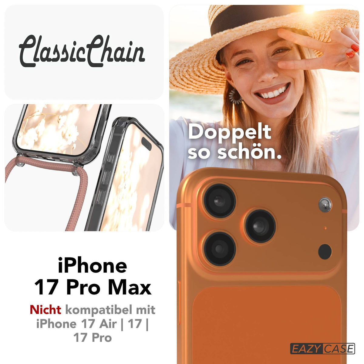 iPhone 17 Pro Max transparente Handykette mit verstellbarer Kordel TPU Hülle