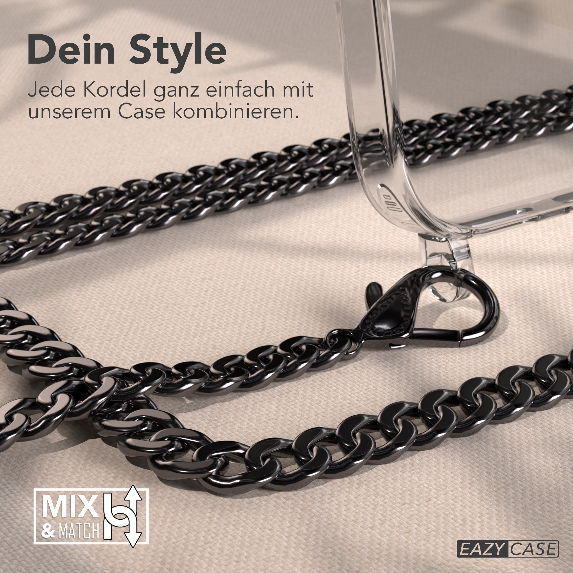 iPhone 17 Pro Max Hülle mit Metallkette + Schwarze Kordel