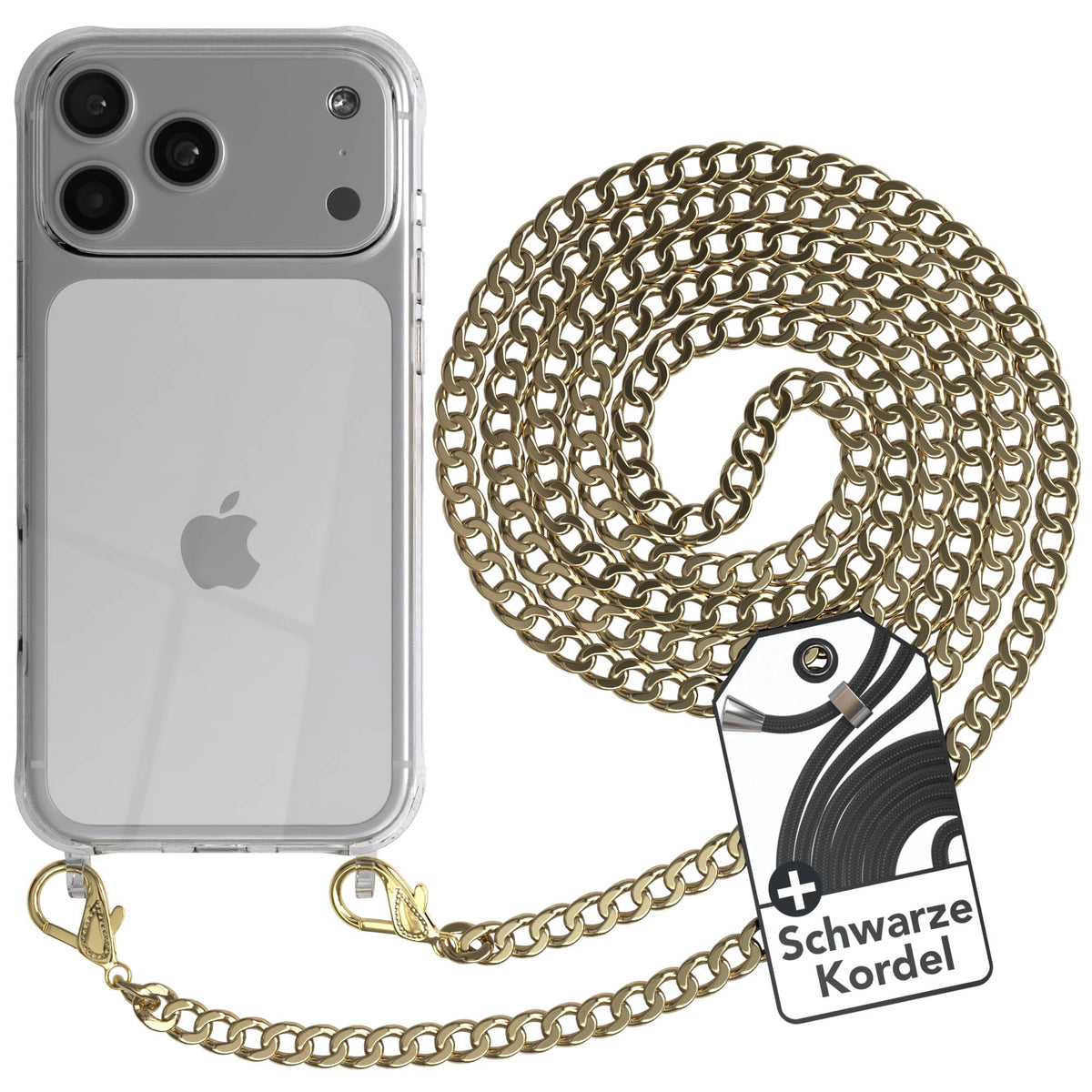 iPhone 17 Pro Max Handykette mit schwarzer Kordel und Metallkette