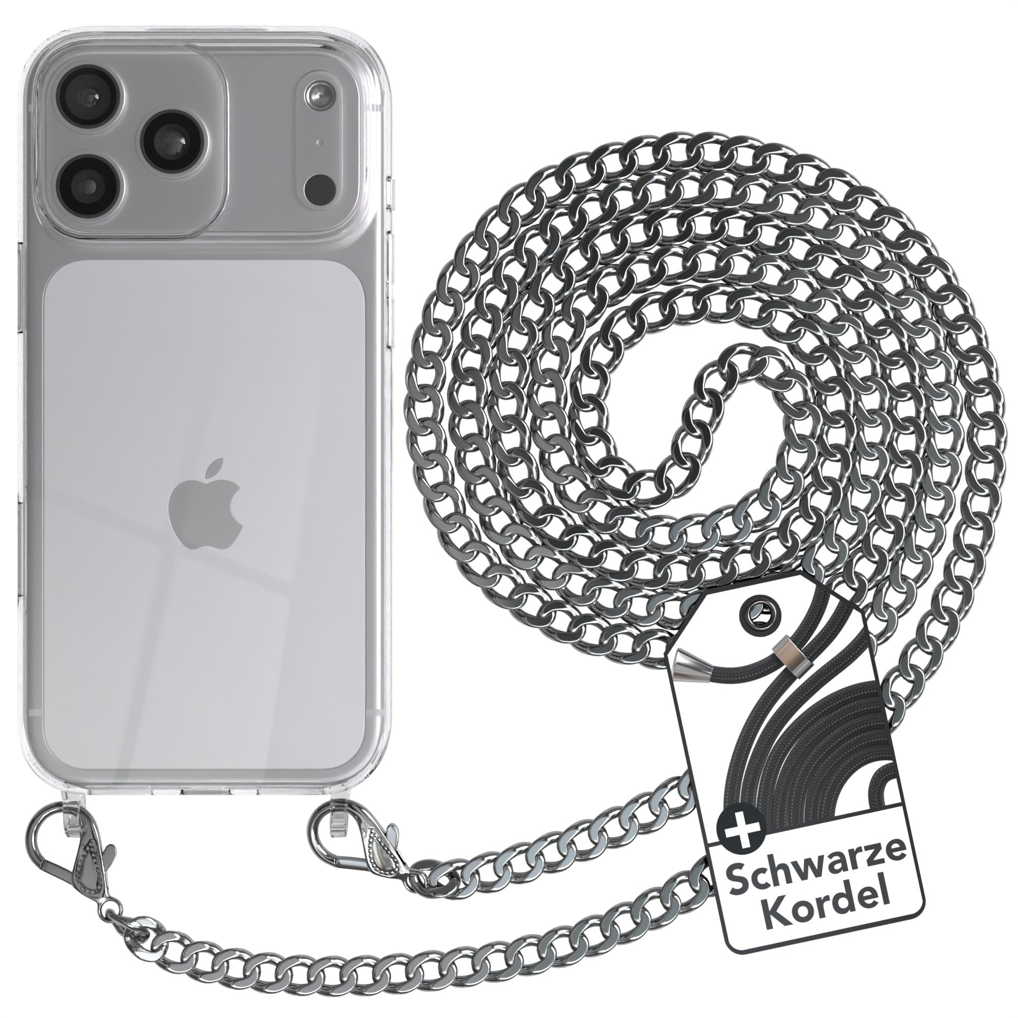 iPhone 17 Pro Max Hülle mit Metallkette + Schwarze Kordel