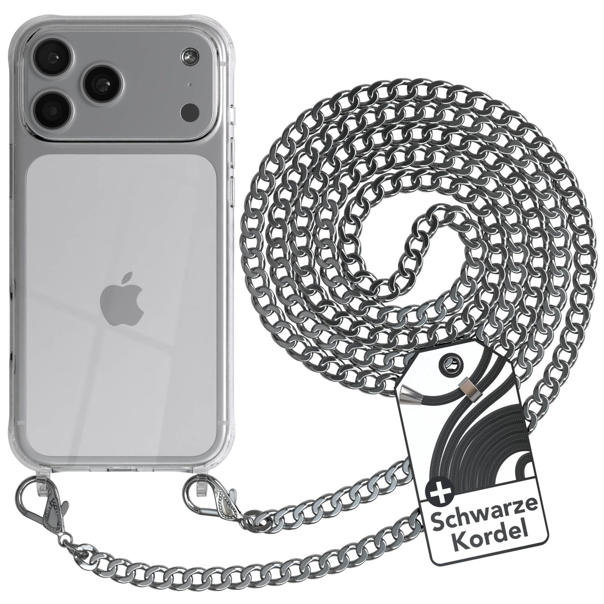 iPhone 17 Pro Max Handykette mit schwarzer Kordel und Metallkette