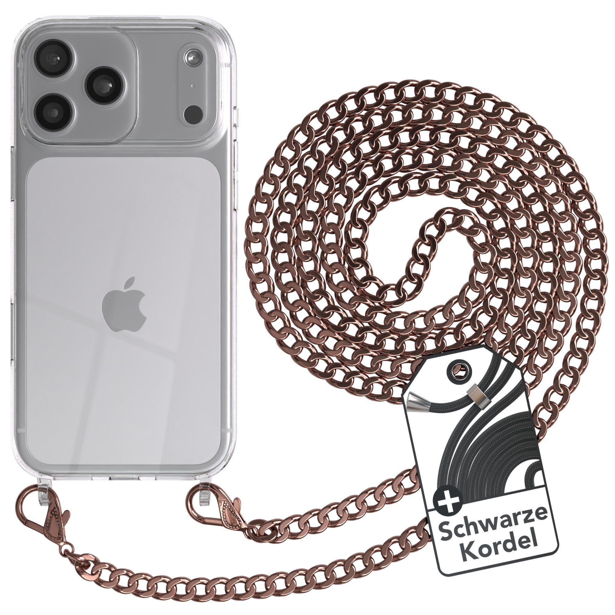 iPhone 17 Pro Max Hülle mit Metallkette + Schwarze Kordel