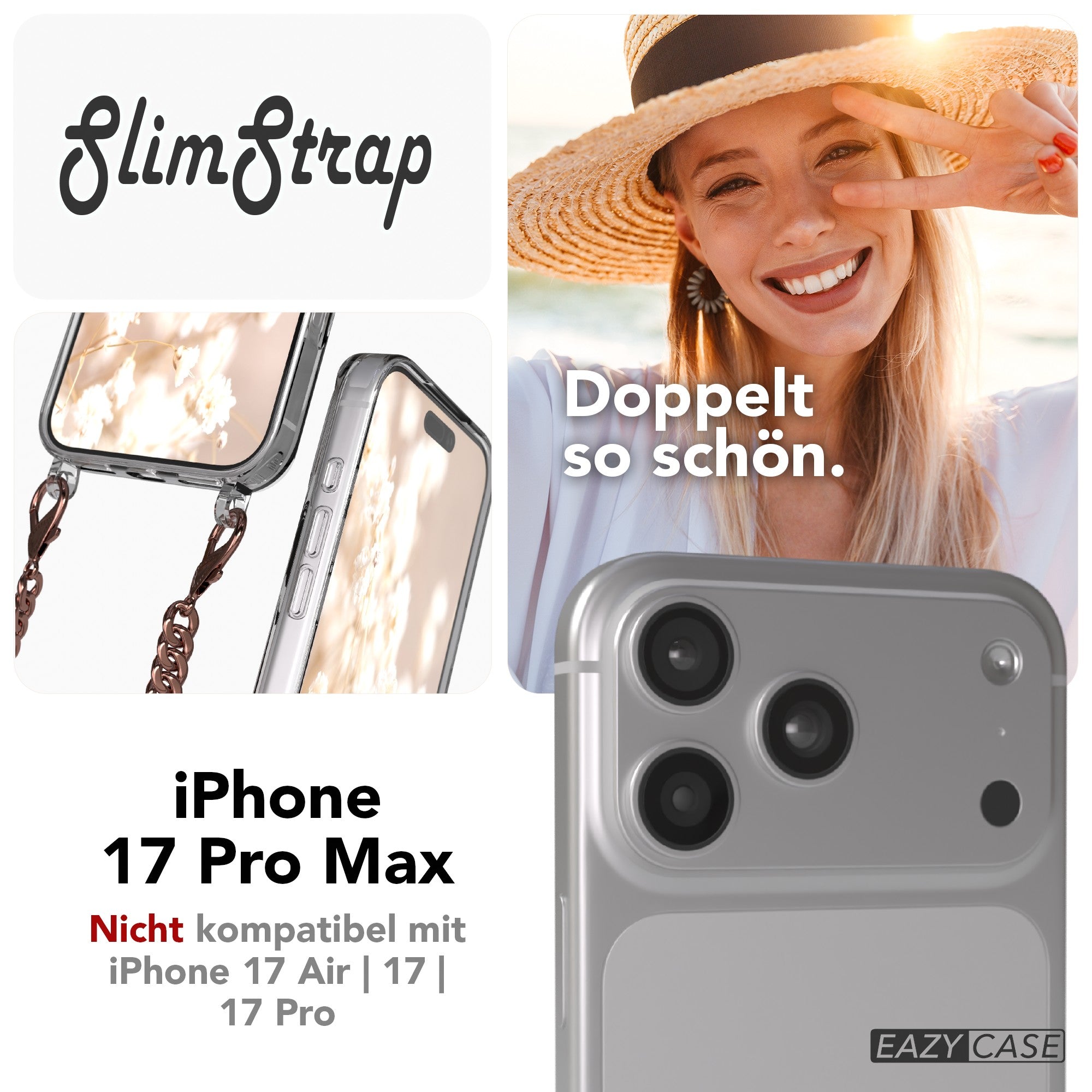 iPhone 17 Pro Max Hülle mit Metallkette + Schwarze Kordel