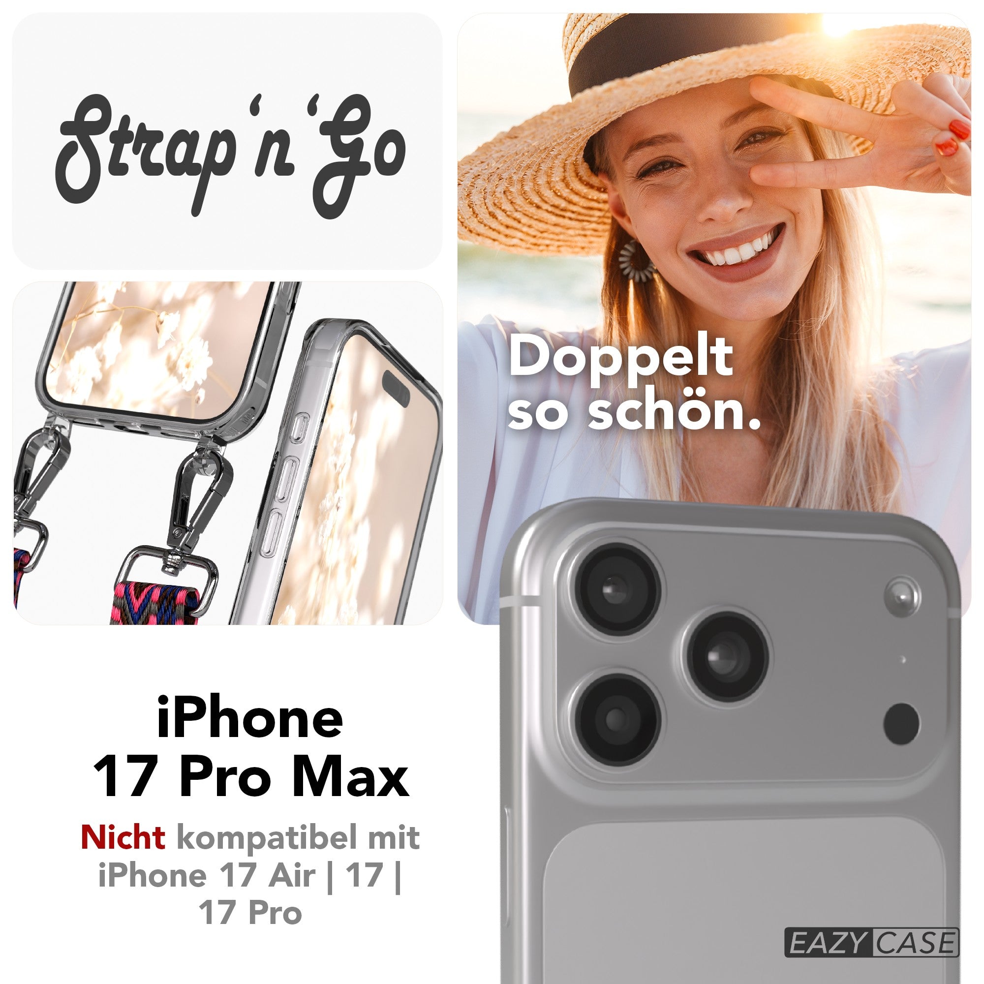 iPhone 17 Pro Max Handykette mit verstellbarem Boho Trageriemen von EAZY CASE