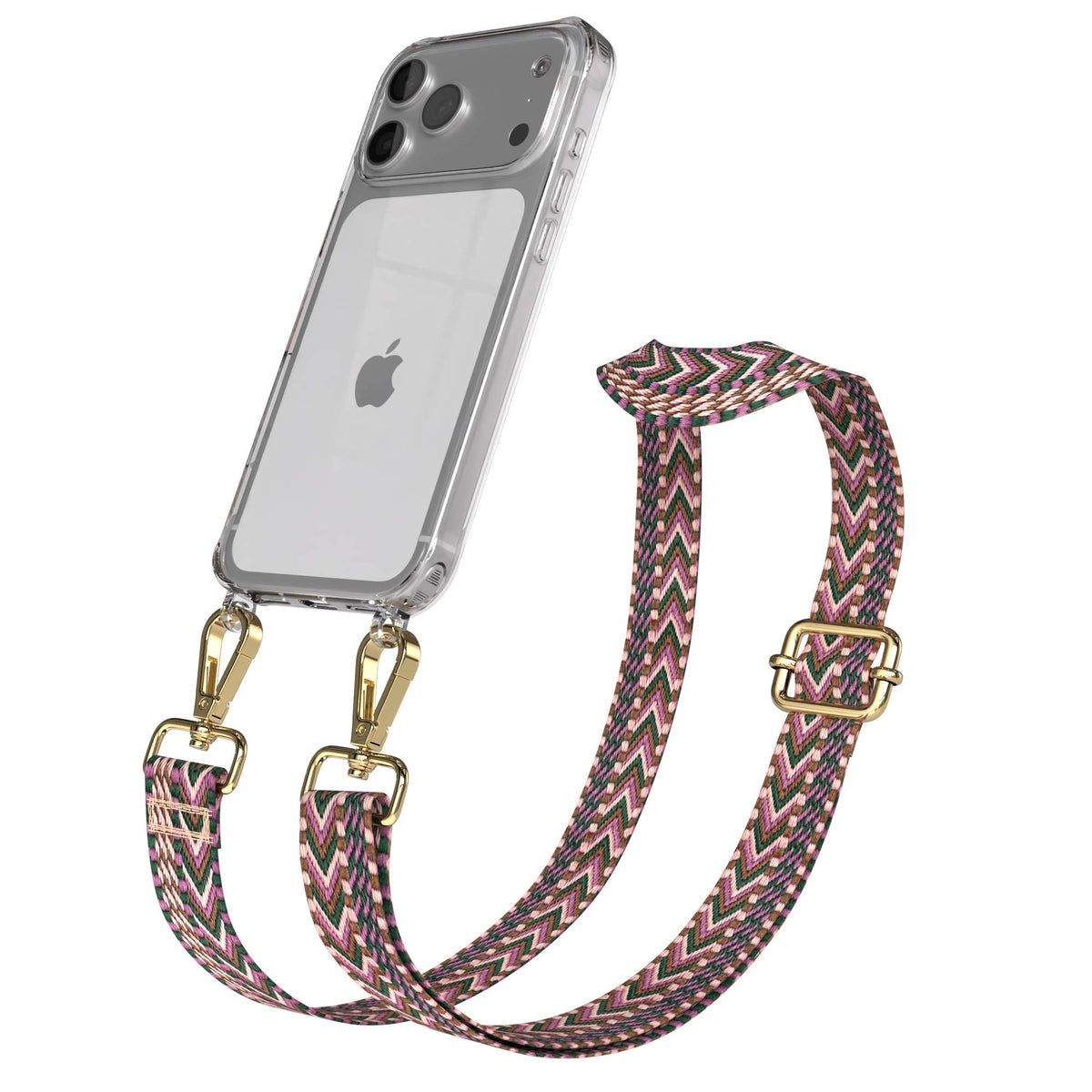 iPhone 17 Pro Max Handykette mit verstellbarem Boho Trageriemen von EAZY CASE #farbe_beere-rosa-metallfarbe-gold