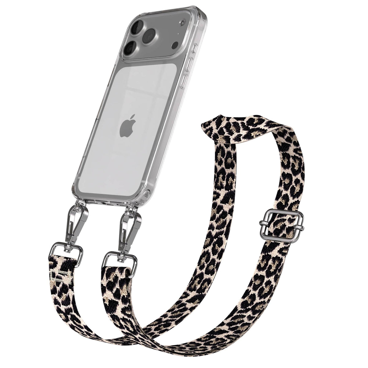 iPhone 17 Pro Max Handykette mit verstellbarem Boho Trageriemen von EAZY CASE #farbe_leo-taupe-schwarz-metallfarbe-silber