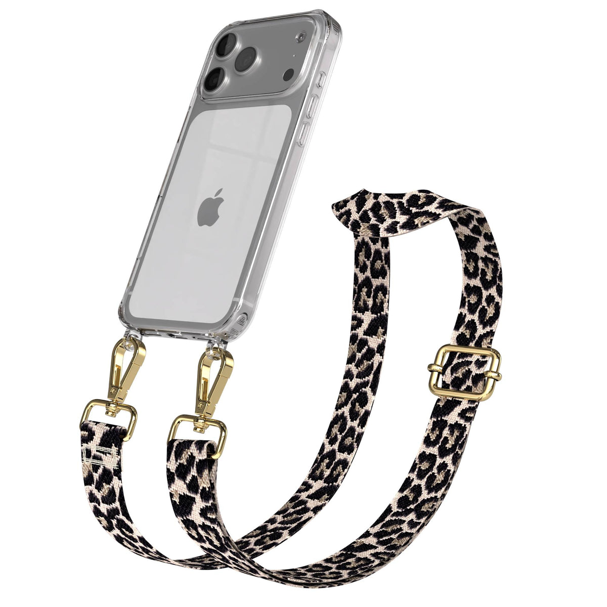iPhone 17 Pro Max Handykette mit verstellbarem Boho Trageriemen von EAZY CASE #farbe_leo-taupe-schwarz-metallfarbe-gold
