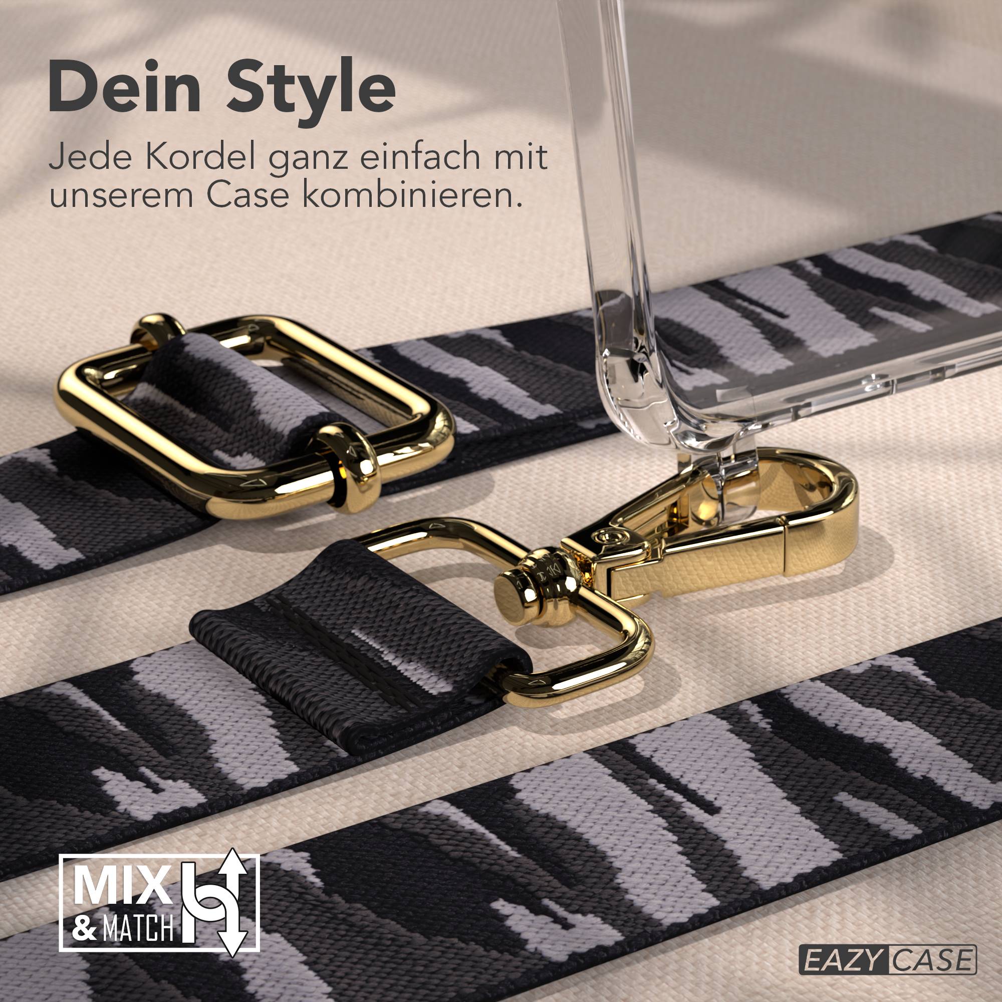 Samsung Galaxy S25 Edge Handykette mit verstellbarem Boho Trageriemen #farbe_grau-camouflage-metallfarbe-gold