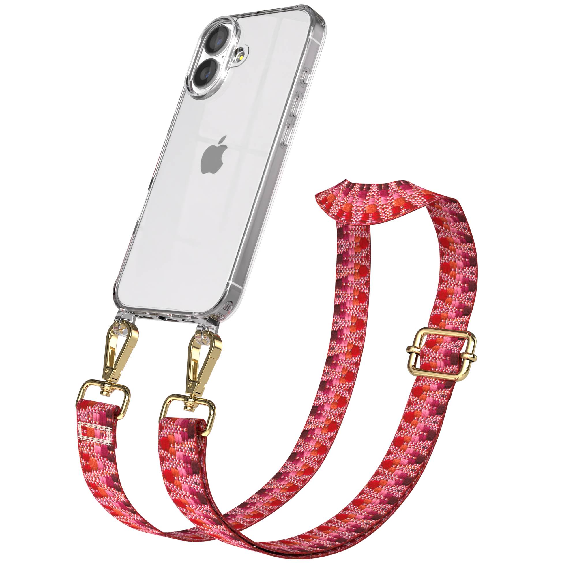 iPhone 17 Handykette mit verstellbarem Boho Band zum Umhängen #farbe_beere-metallfarbe-gold