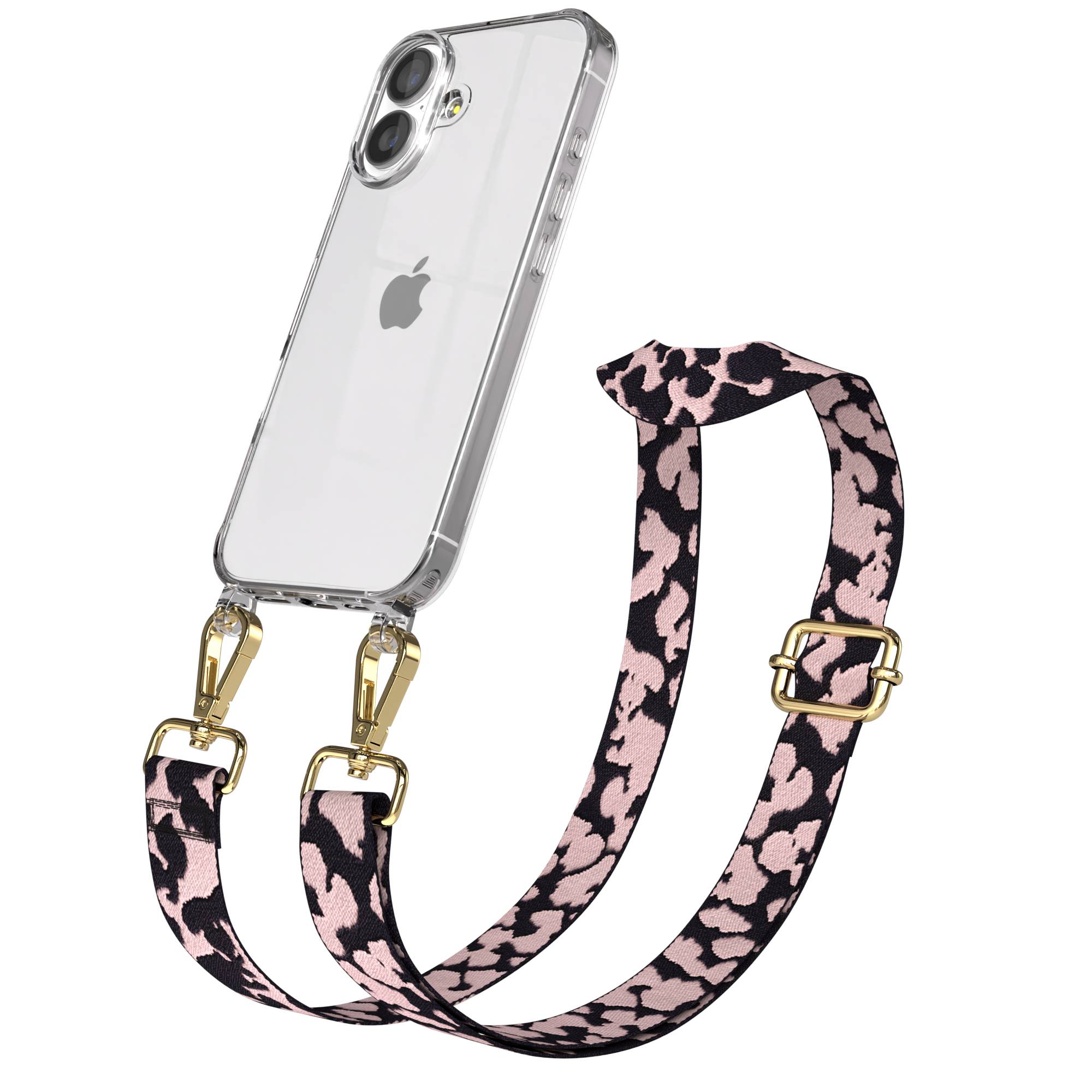iPhone 17 Handykette mit verstellbarem Boho Band zum Umhängen #farbe_rosa-camouflage-metallfarbe-gold