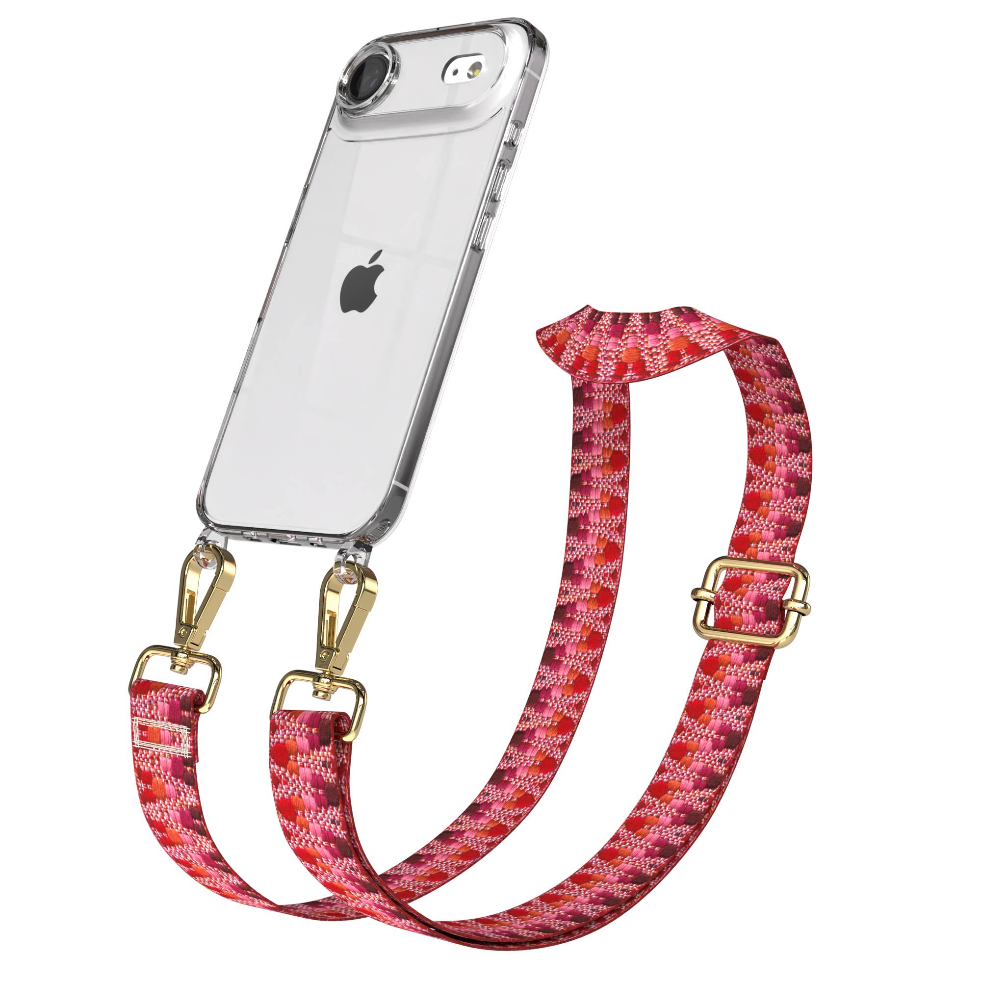 iPhone Air Handykette mit Boho Band verstellbar EAZY CASE #farbe_beere-metallfarbe-gold