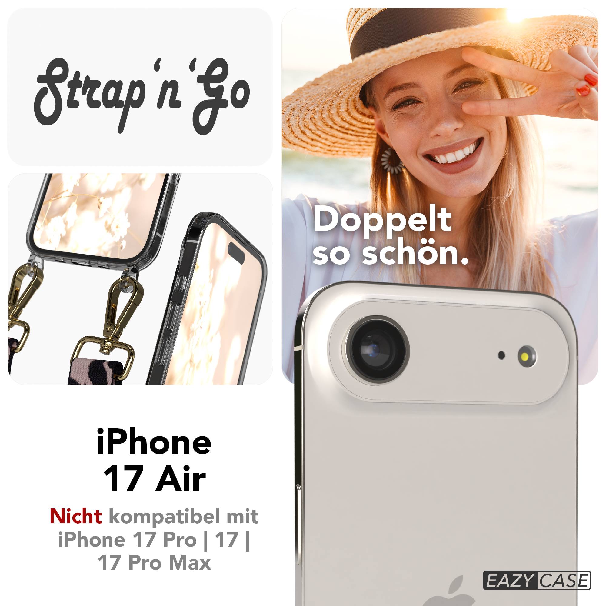 iPhone Air Handykette mit Boho Band verstellbar EAZY CASE #farbe_rosa-camouflage-metallfarbe-gold