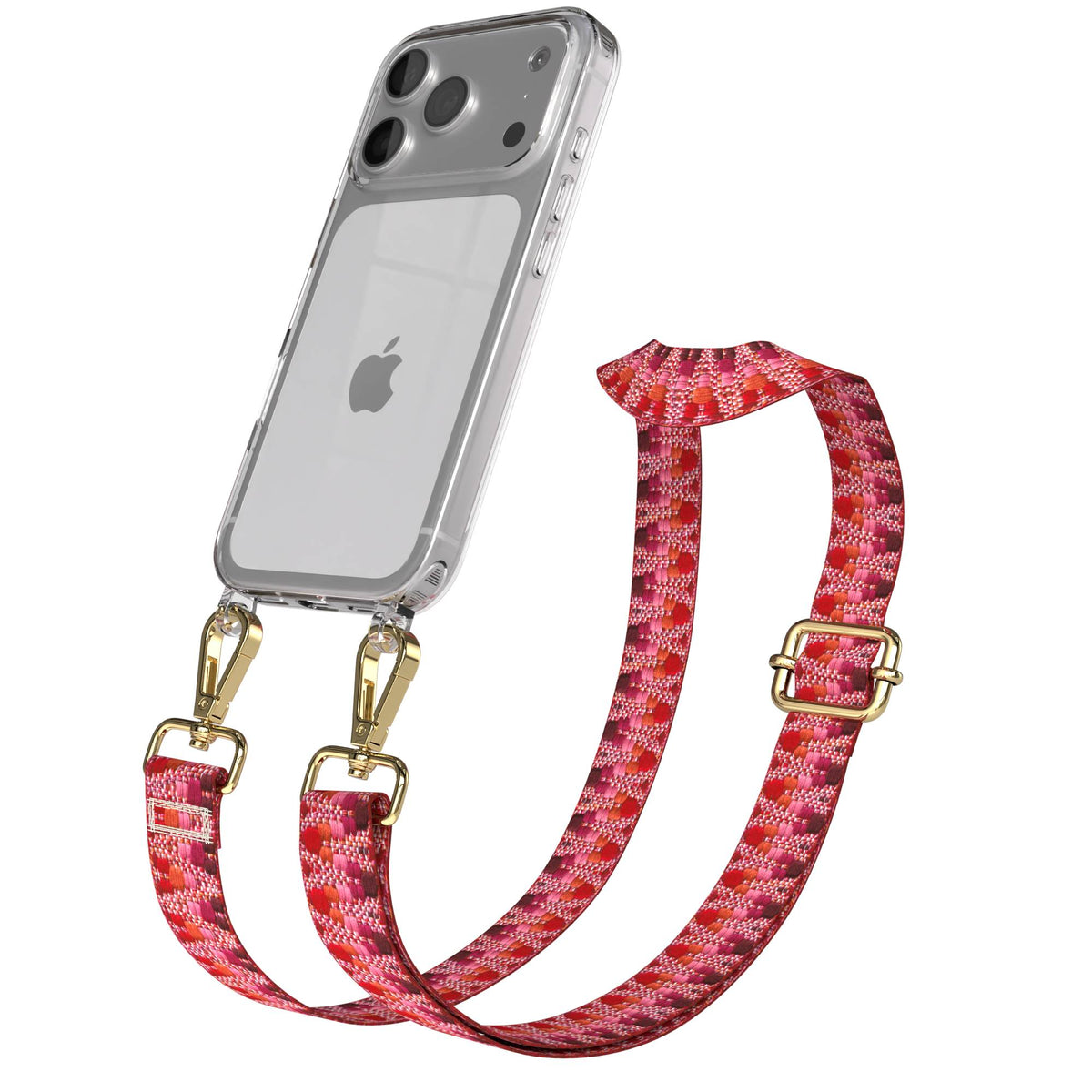 iPhone 17 Pro Handykette mit Boho Band verstellbar #farbe_beere-metallfarbe-gold