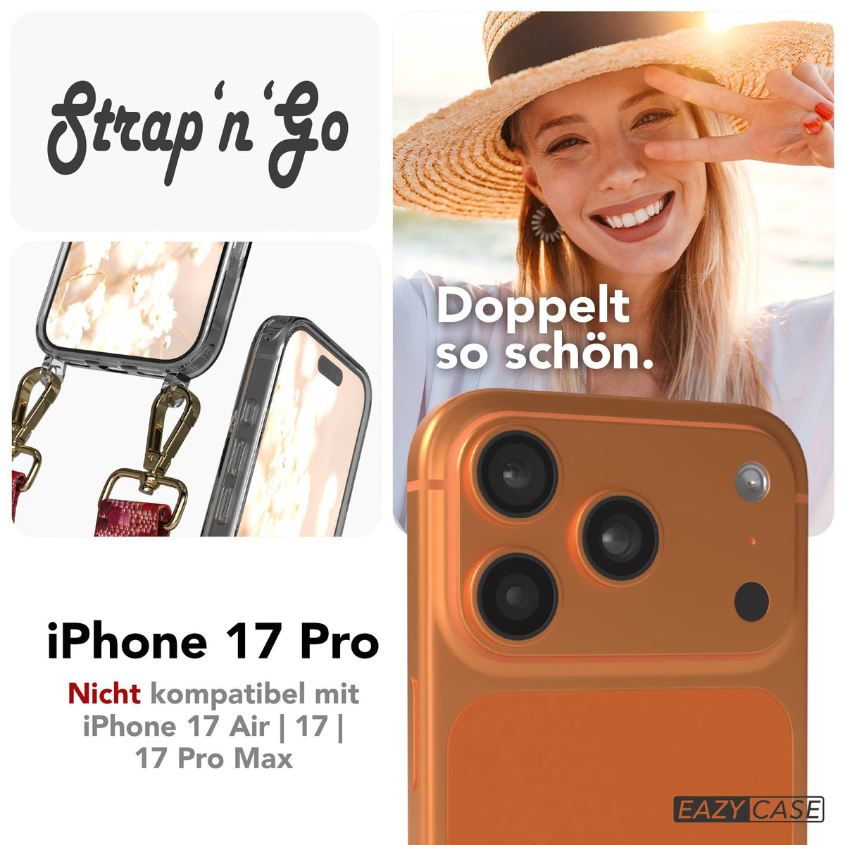 iPhone 17 Pro Handykette mit Boho Band verstellbar #farbe_beere-metallfarbe-gold