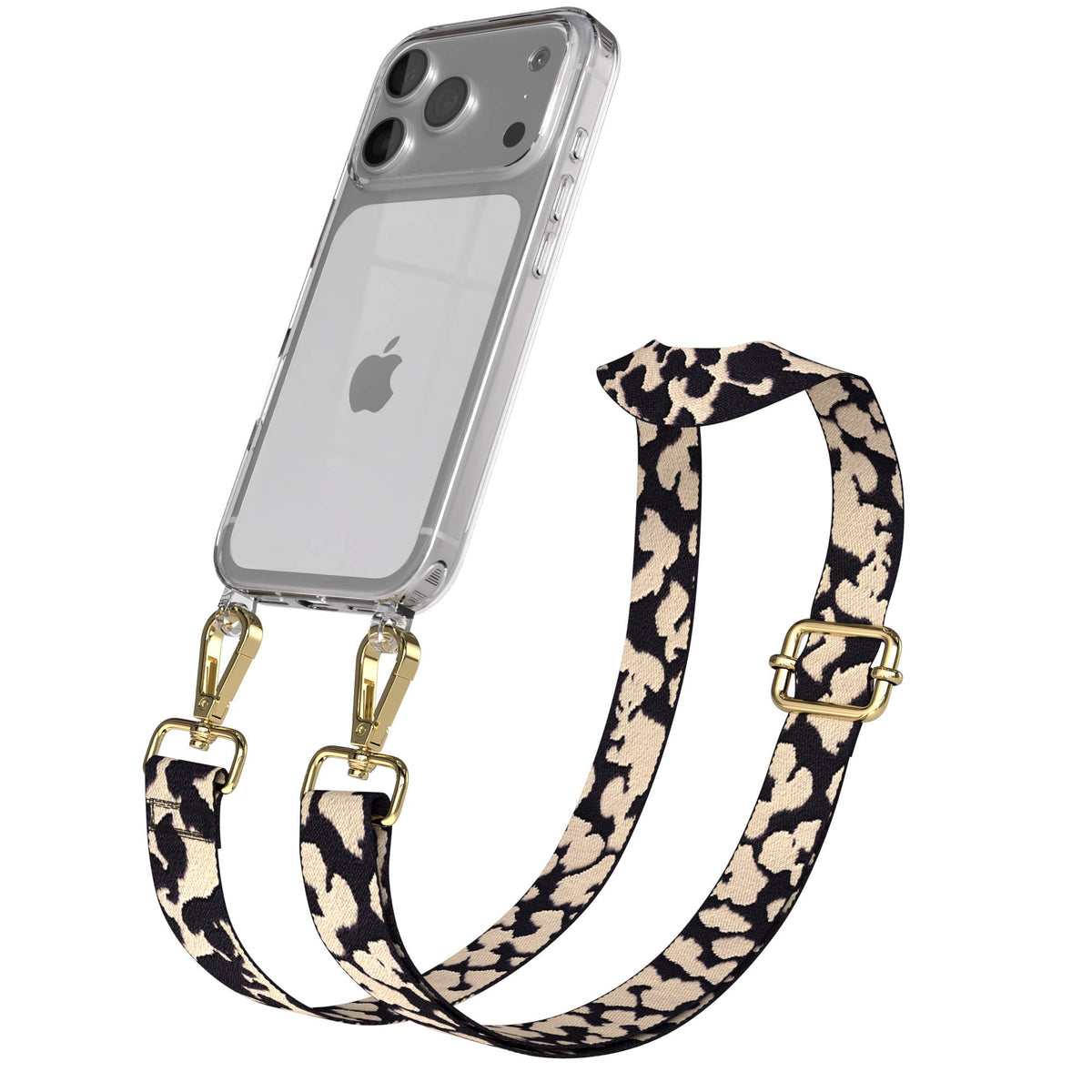iPhone 17 Pro Handykette mit Boho Band verstellbar #farbe_taupe-camouflage-metallfarbe-gold