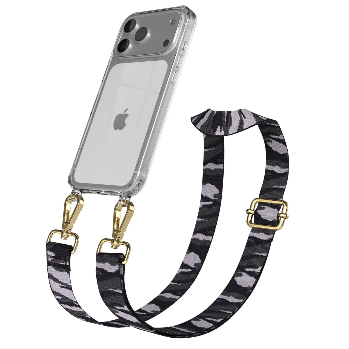iPhone 17 Pro Max Handykette mit Boho Band verstellbar EAZY CASE #farbe_grau-camouflage-metallfarbe-gold
