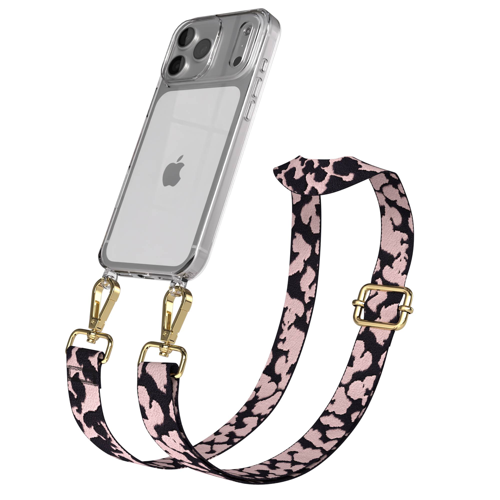 iPhone 17 Pro Max Handykette mit Boho Band verstellbar EAZY CASE #farbe_rosa-camouflage-metallfarbe-gold