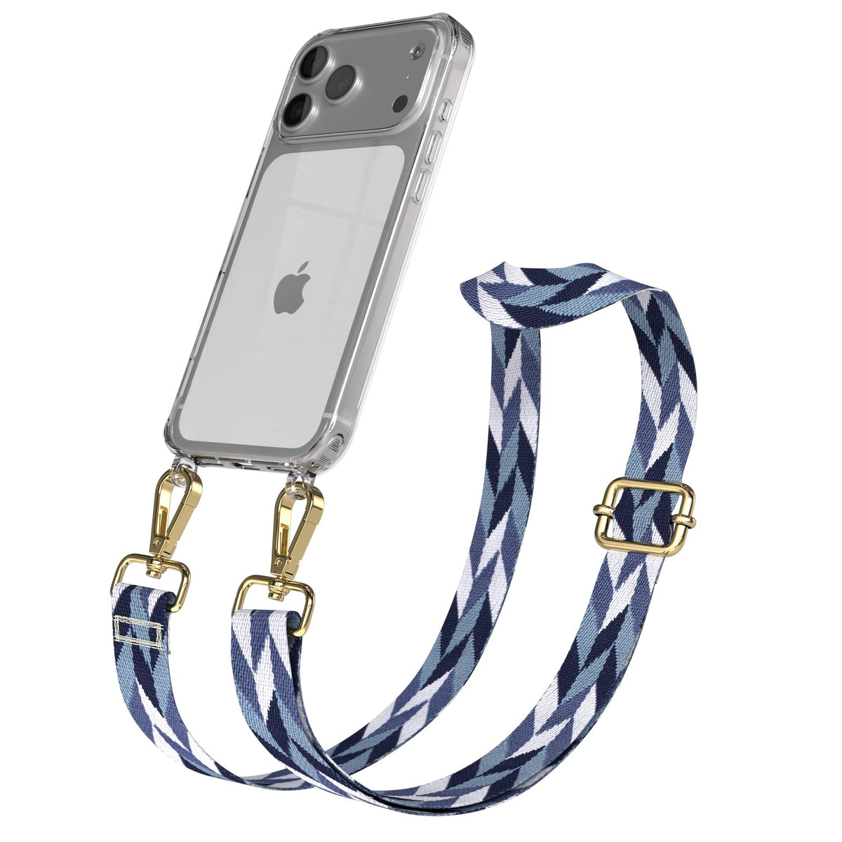 iPhone 17 Pro Max Handykette mit Boho Band verstellbar EAZY CASE #farbe_blau-mix-metallfarbe-gold