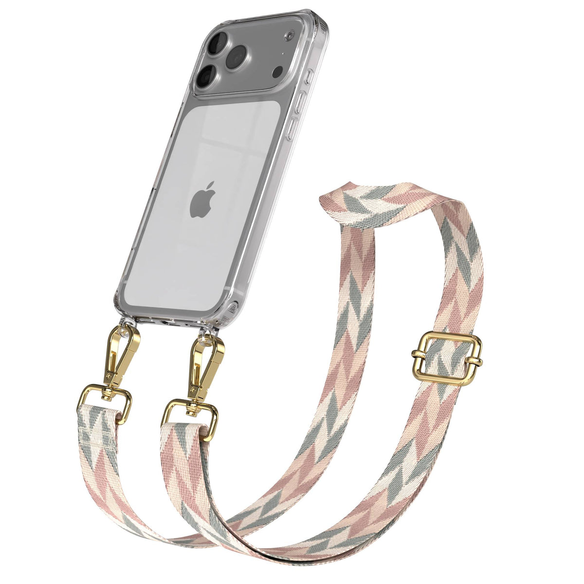 iPhone 17 Pro Max Handykette mit Boho Band verstellbar EAZY CASE #farbe_mint-rosa-mix-metallfarbe-gold