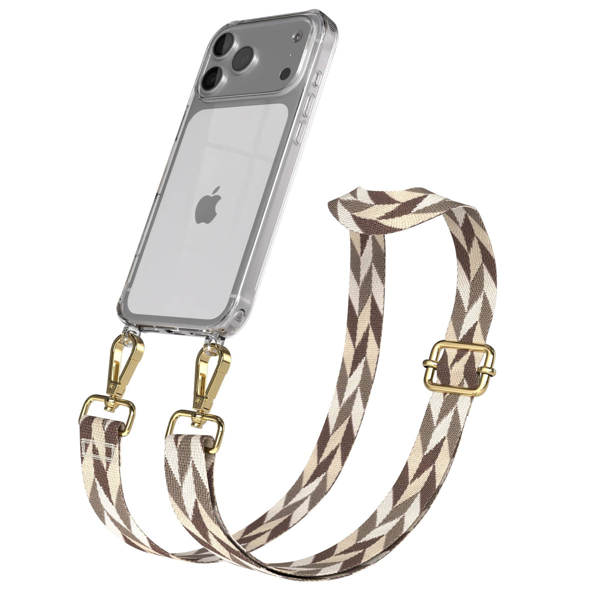 iPhone 17 Pro Max Handykette mit Boho Band verstellbar EAZY CASE #farbe_braun-taupe-mix-metallfarbe-gold