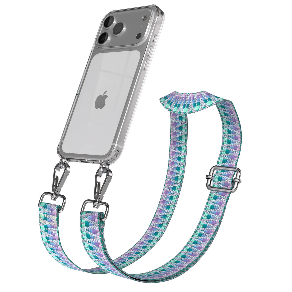iPhone 17 Pro Max Handykette mit Boho Band verstellbar EAZY CASE #farbe_einhorn-metallfarbe-silber