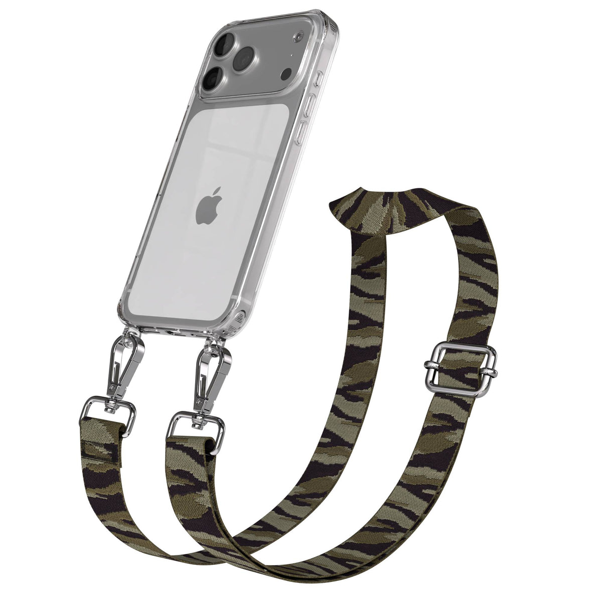 iPhone 17 Pro Max Handykette mit Boho Band verstellbar EAZY CASE #farbe_grun-camouflage-metallfarbe-silber